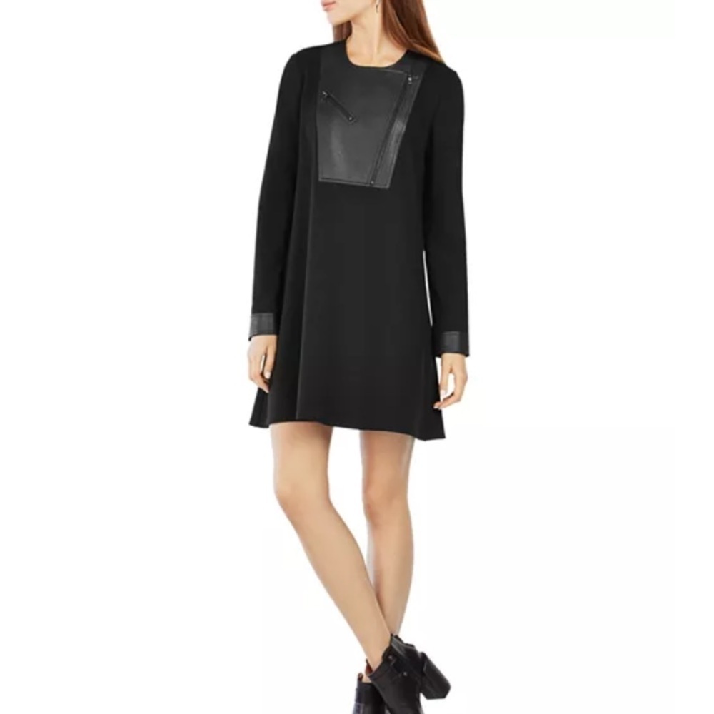 NWT BCBGMAXAZRIA Faux Leather Bib Mini Dress Black XXS